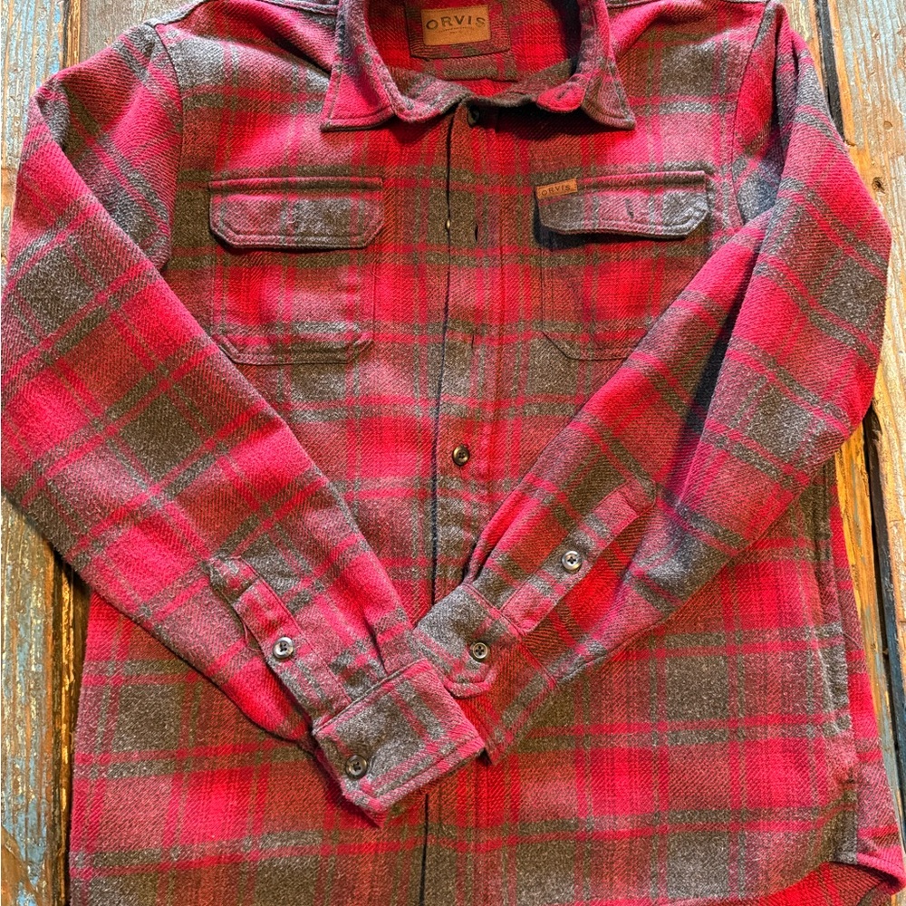 Orvis Red and Gray Plaid Shirt with Pockets